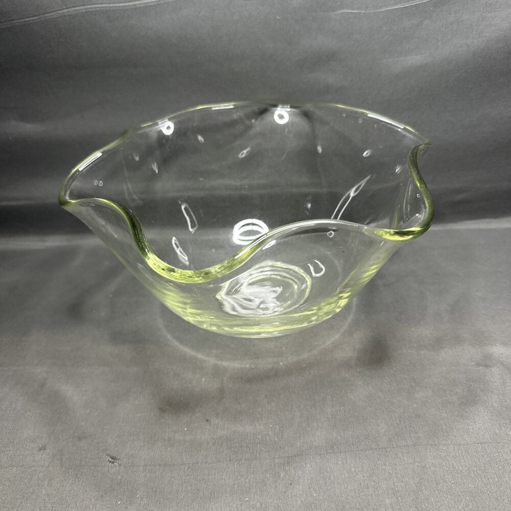 Indiana Glass Bowl Pale Green Tint Ruffled/Scalloped Edge MCM Glass Vintage